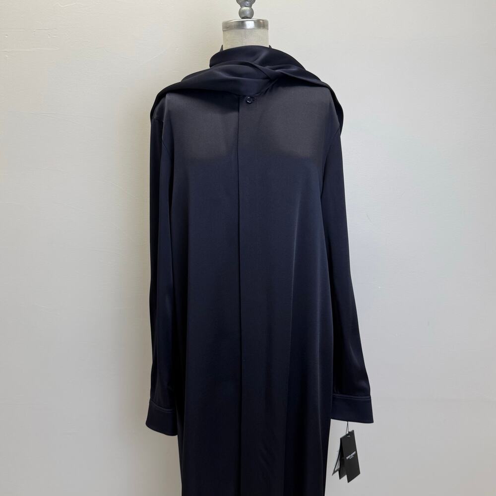 Saint Laurent Shirt Envers Crêpe Marine Foncé Dress – New With Tags 🔅 - Picture 15 of 15